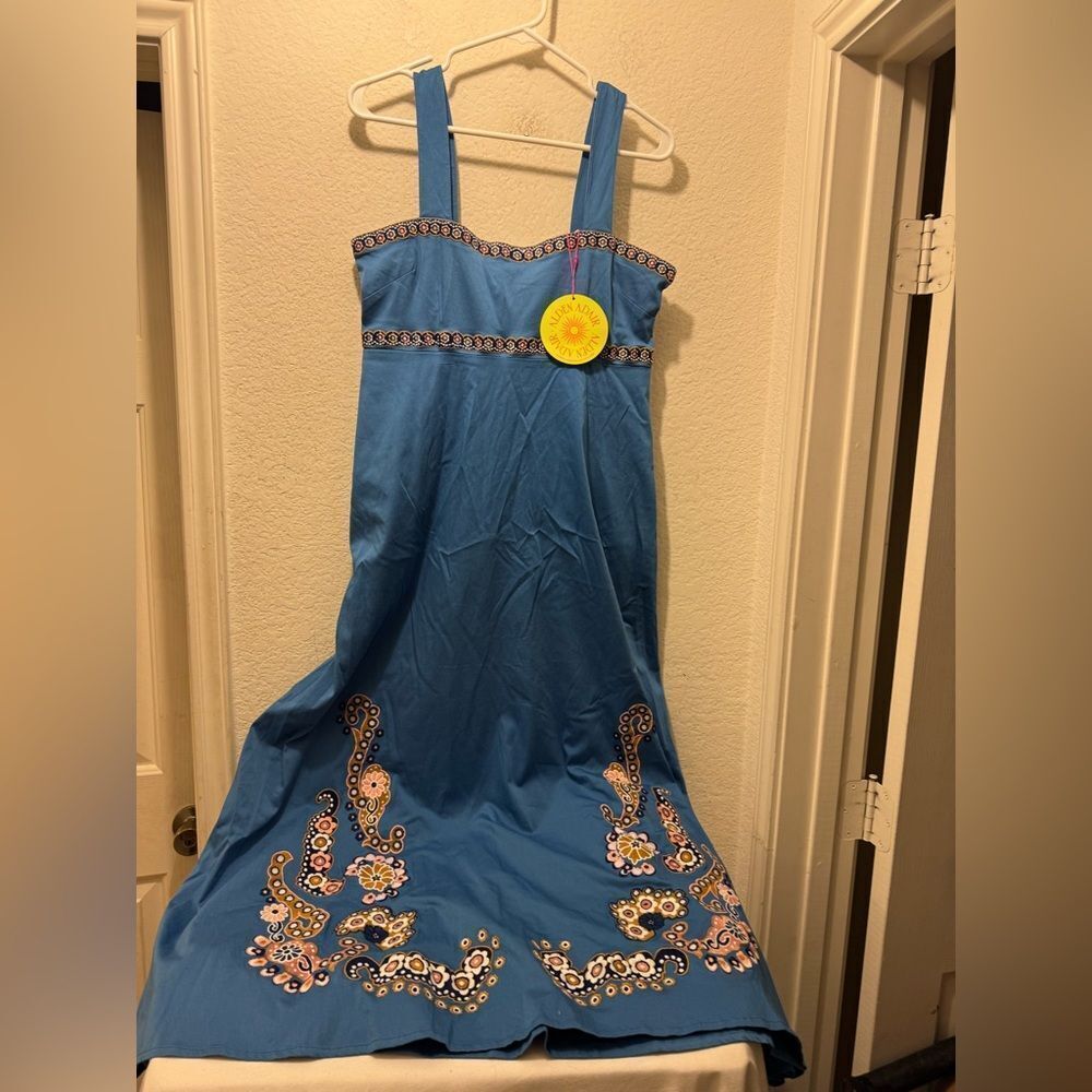 NWT ALDEN ADAIR BRIDGETTE DRESS sleeveless Blue Embroidered Dress size M